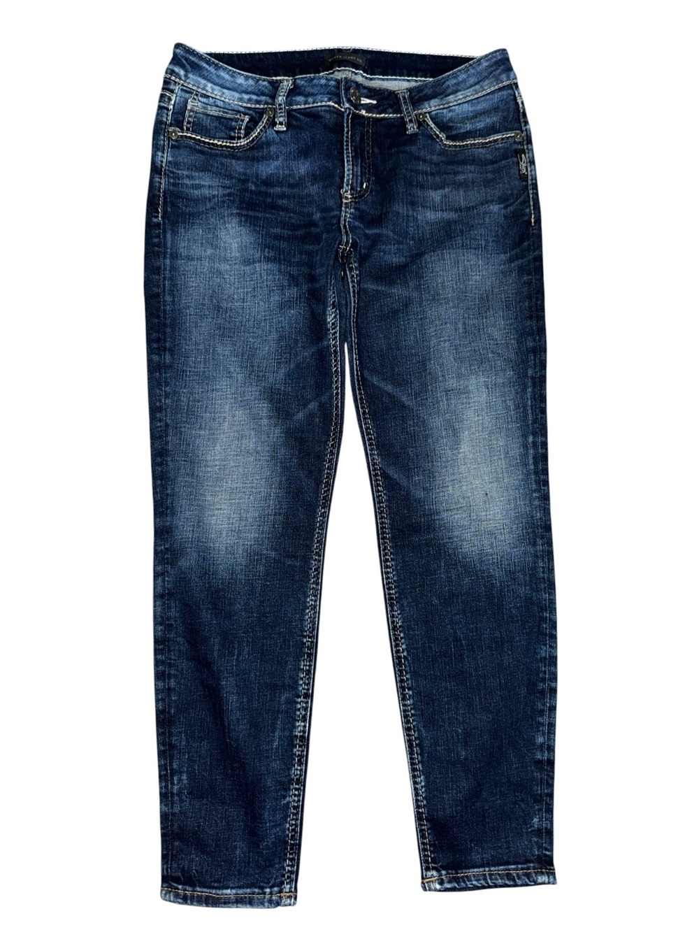 Silver Jeans Co Suki Skinny Women’s W30 Dark Wash Faded Cropped Blue Denim
